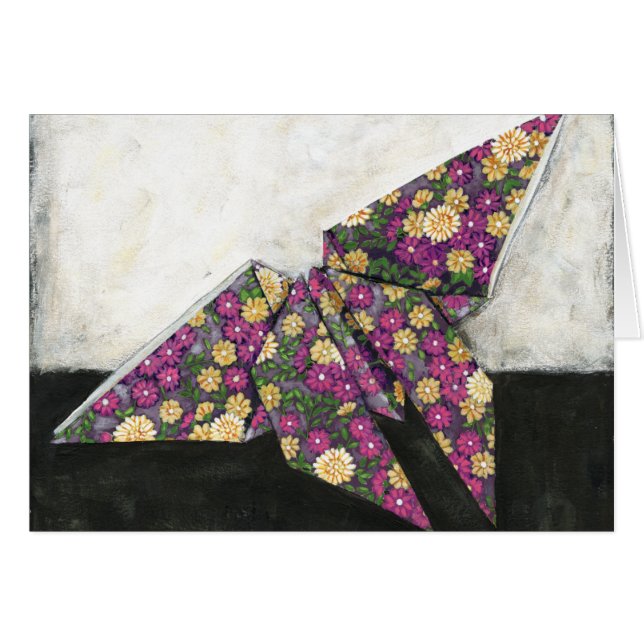 Papillon Origami sur papier floral (Devant horizontal)