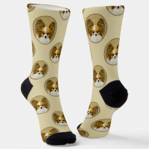 Papillon Painting Lemon und White Original Dog Art Socken
