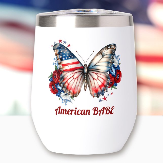 Papillon patriotique American Babe Name (Patriotic Butterfly American Babe Name Thermal Wine Tumbler)