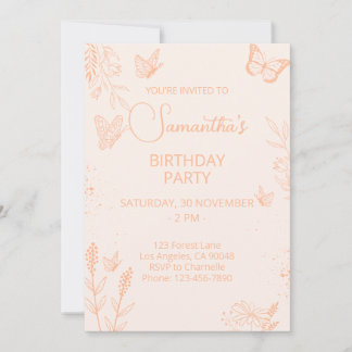 Papillon Peach Fuzz Invitation Anniversaire
