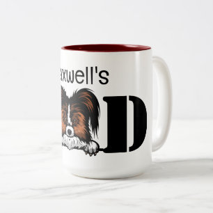 Papillon Peeking Personalisierter Vater Zweifarbige Tasse