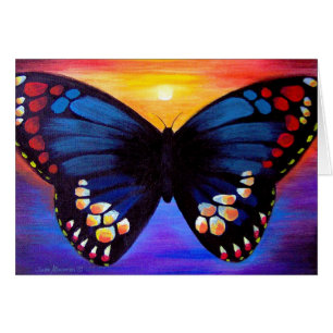 Papillon peignant la carte noire et bleue d'art
