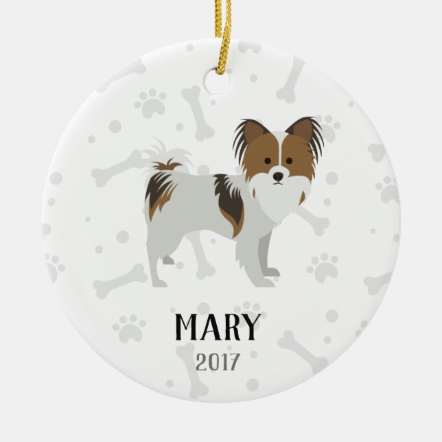 Papillon personalisierte Hundeweihnachtsverzierung Keramikornament (Vorne)
