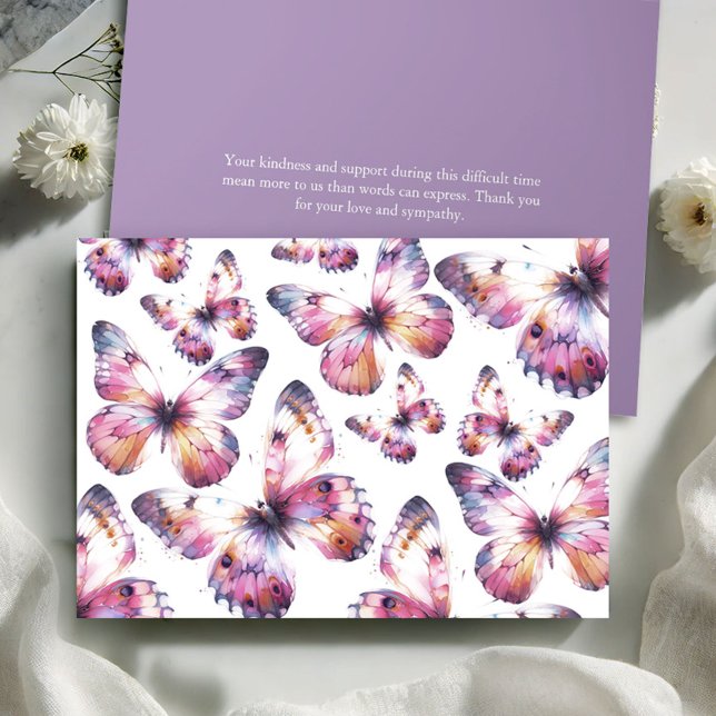 Papillon personnalisé Funérailles Merci Cartes (Butterfly funeral thank you cards watercolor purple butterflies by Victoria Grigaliunas)