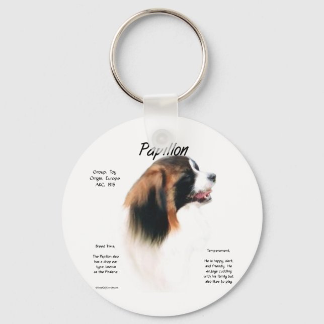 Papillon (Phalene) Geschichtsdesign Schlüsselanhänger (Vorderseite)