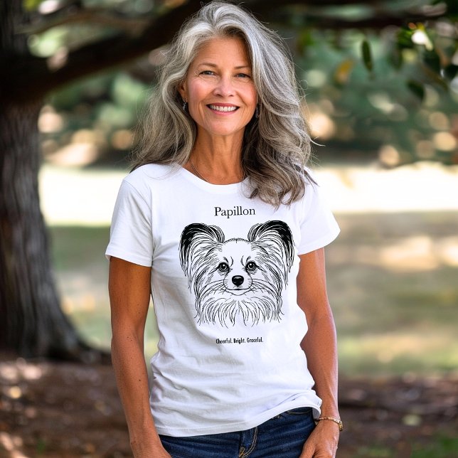 Papillon Portrait Black Line Illustration T-Shirt (Von Creator hochgeladen)