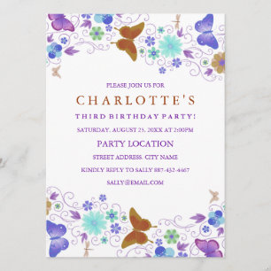 Papillon pourpre et joli   Invitation d'anniversai