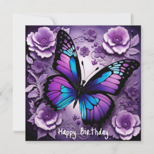 Papillon pourpre Floral Carte magnétique d'anniver