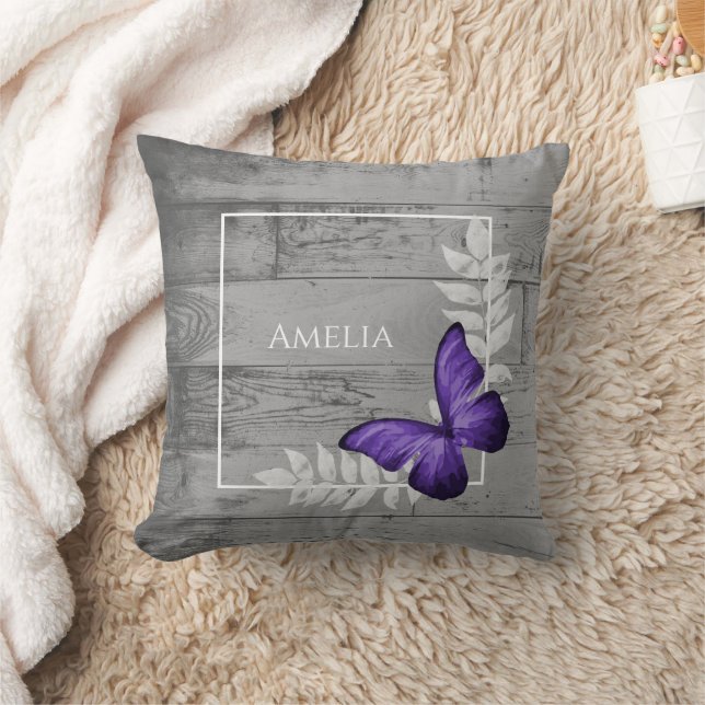 Papillon pourpre Oreiller à lancer rustique (Couverture)
