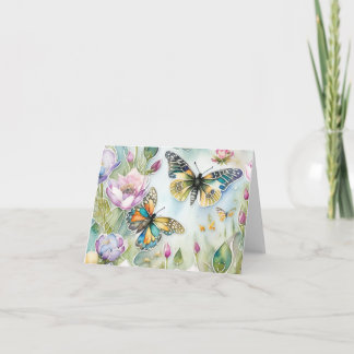 Papillon & Prairie de Fleurs Sauvages Carte Pliée