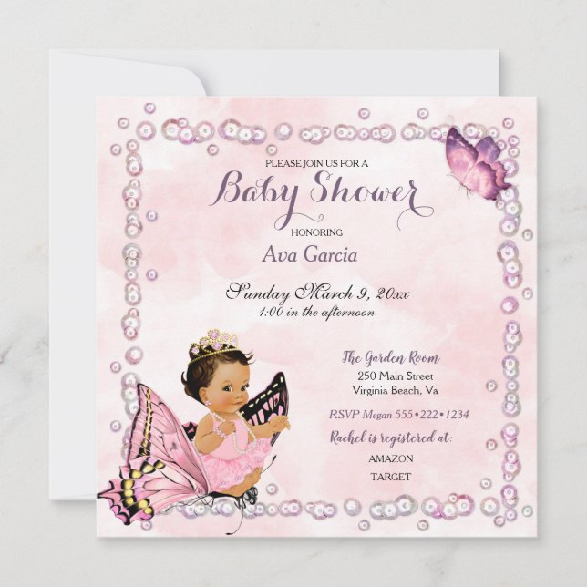 Papillon Princesse Baby Girl Invitation (Devant)