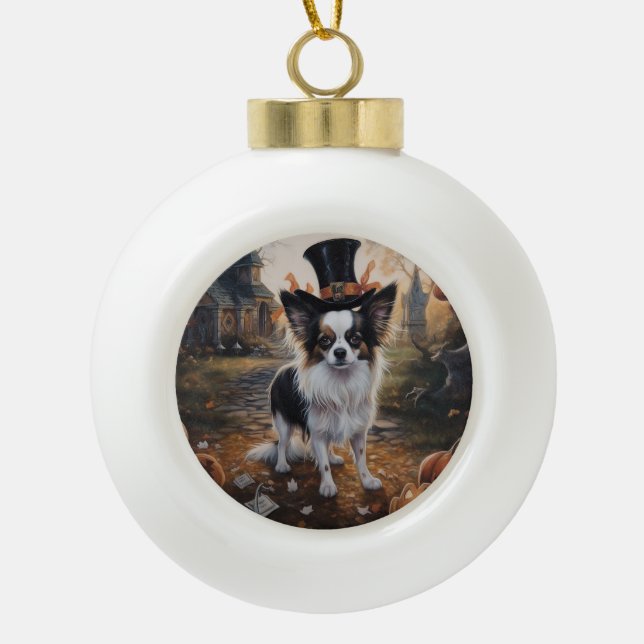 Papillon Pumpkins Halloween Beängstigend Keramik Kugel-Ornament (Vorderseite)