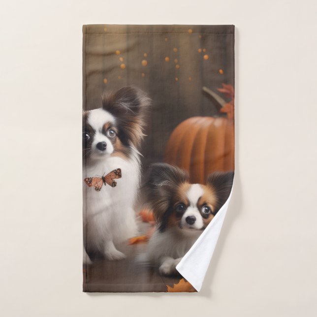 Papillon Puppy Automne Citrouille de plaisir (Serviette à main)