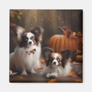 Papillon Puppy Autumn Delight Pumpkin Magnet