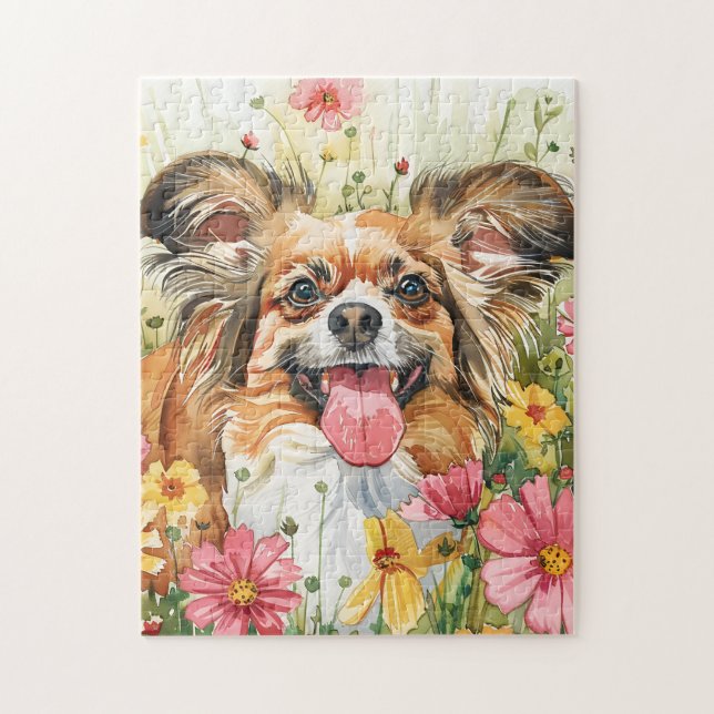 Papillon-Puzzle – Wasserfarben-Hundekunst (Vertikal)
