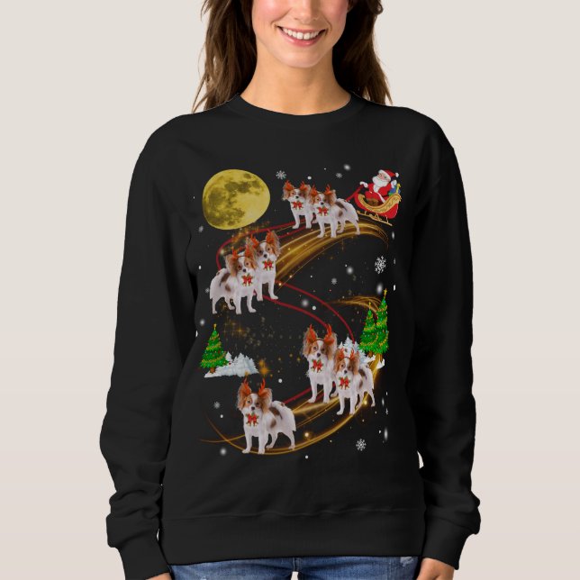 Papillon Reindeer Christmas Dog Riding Santa Xmas Sweatshirt (Vorderseite)