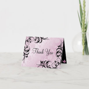 Papillon rose et noir et Carte de remerciements à 