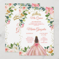 Papillon rose et or blanc Mis Quince Invitation