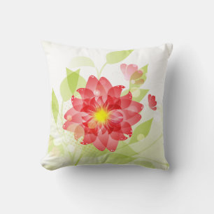 Papillon rose Fleur Pale Vert Feuille Coussin