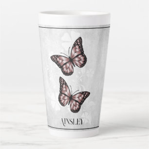 Papillon rose Floral Latte Mug personnalisé
