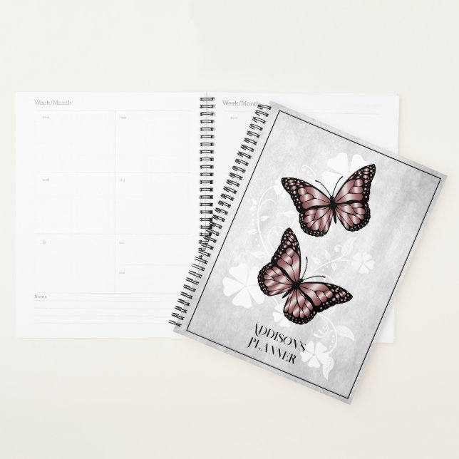 Papillon rose Floral Planner (Devant avec enveloppe)