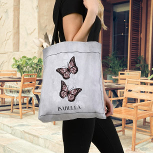 Papillon rose Floral Sac fourre-tout personnalisé