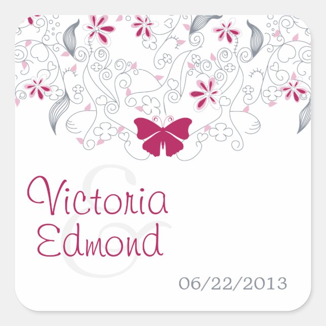 Papillon rose foncé Stickers Mariage Whimsy (Devant)