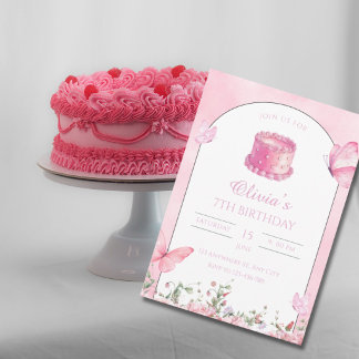 Papillon Rose & Invitation d'Anniversaire Florale