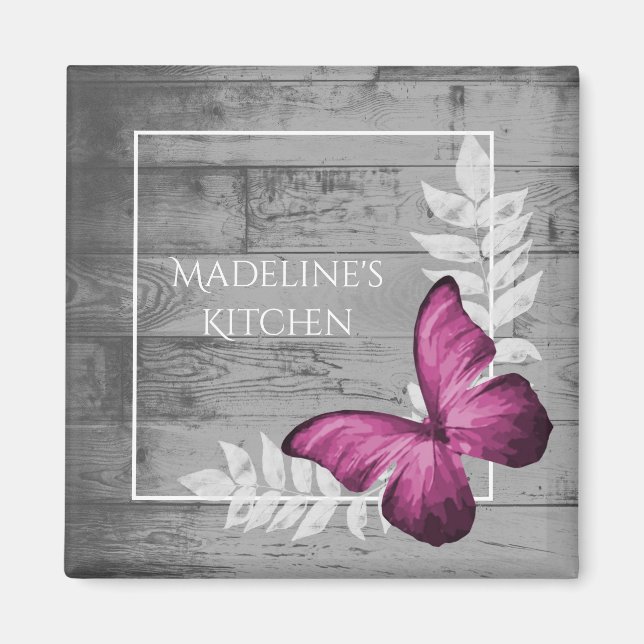 Papillon rose Magnet rustique (Devant)