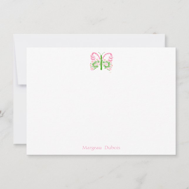 Papillon rose nuptiale Carte de note personnalisée (Devant)