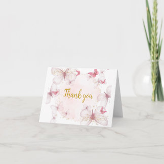 Papillon rose or carte de remerciements