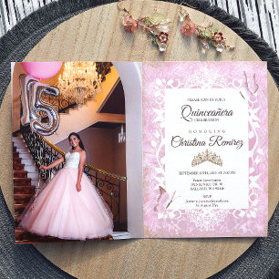 Papillon rose pâle Vintage Quinceanera Invitation