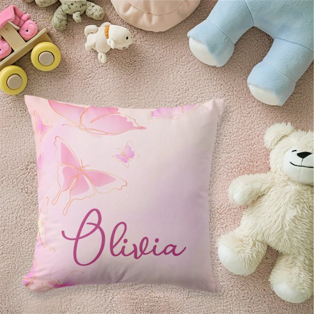 Papillon rose Personnalisé Filles Coussin (Créateur téléchargé)
