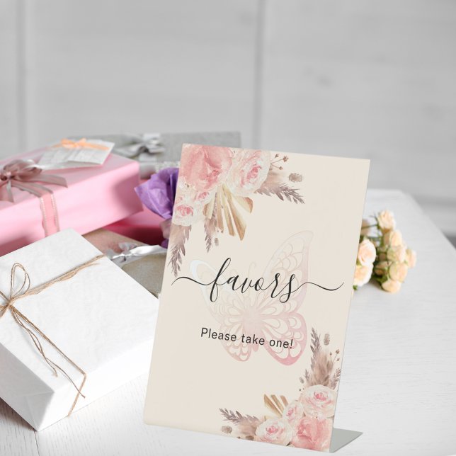 Papillon rose rose pampas beige en faveur signe (Créateur téléchargé)