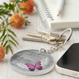 Papillon rose Rustique Porte - clé personnalisé