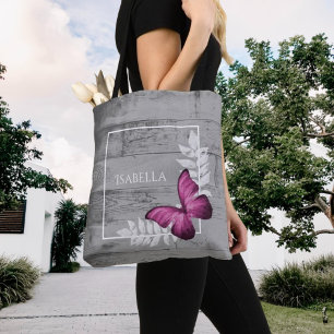 Papillon rose Rustique Sac fourre-tout personnalis