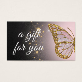 papillon rose sur carte cadeau design noir