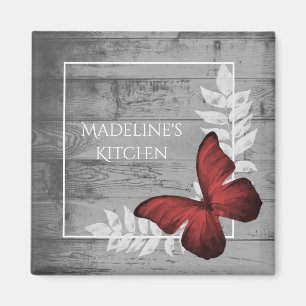 Papillon rouge, aimant rustique
