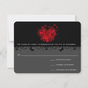 Papillon Rouge Rose Coeur Noir Métal RSVP