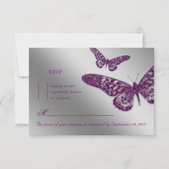 Papillon RSVP Mariage Carte de réponse violet (Devant)
