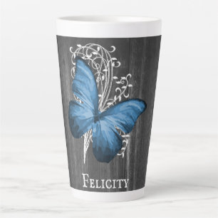 Papillon rustique bleu Mug Latte personnalisée