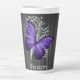 Papillon rustique pourpre Mug Latte personnalisée