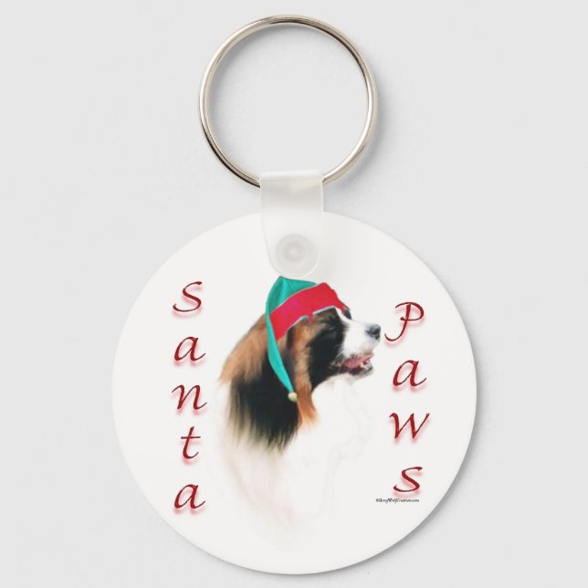 Papillon Santa Paws Schlüsselanhänger (Vorderseite)