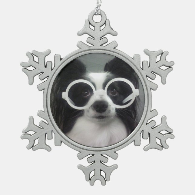 PAPILLON SCHNEEFLOCKEN Zinn-Ornament (Vorderseite)
