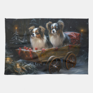 Papillon Schneeschlitten Weihnachtsdekoration  Geschirrtuch