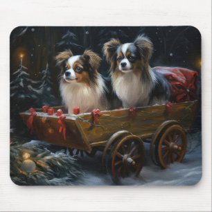 Papillon Schneeschlitten Weihnachtsdekoration  Mousepad