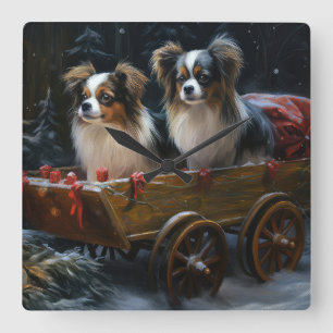 Papillon Schneeschlitten Weihnachtsdekoration  Quadratische Wanduhr