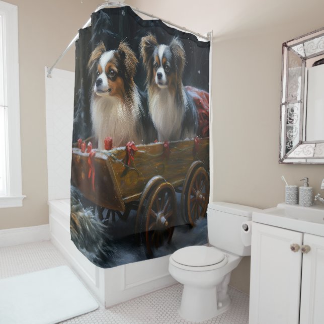 Papillon Snowy Sleigh Weihnachtsdekor Duschvorhang (Beispiel)