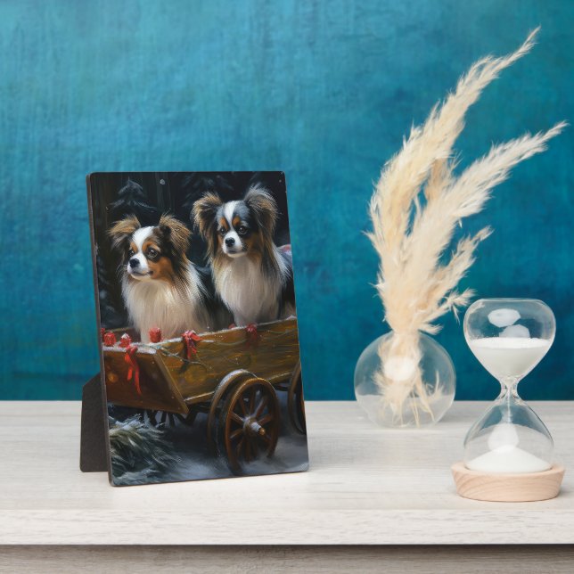 Papillon Snowy Sleigh Weihnachtsdekor Fotoplatte (Seite)