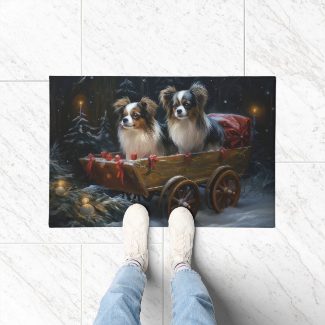 Papillon Snowy Sleigh Weihnachtsdekor Fußmatte (Indoor)